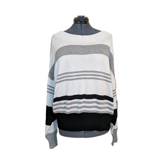 Lucky Brand Black Gray Striped Pullover Knit Long Sleeve Sweater Size XL - Picture 1 of 9
